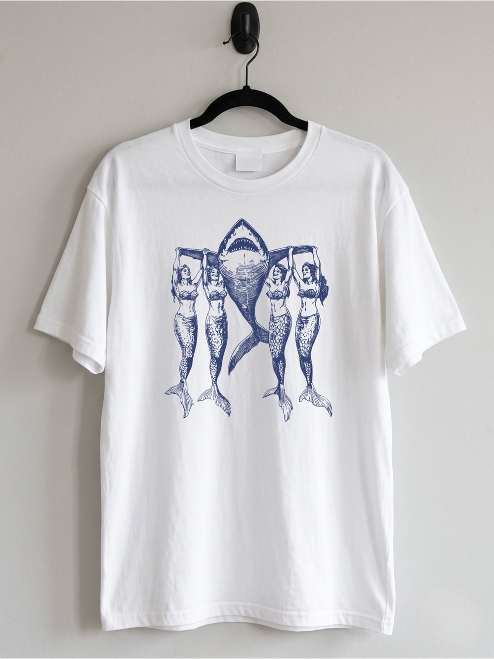 Mermaids Lifting Shark White Edgy Art Aesthetic Gildan Reprint Tee